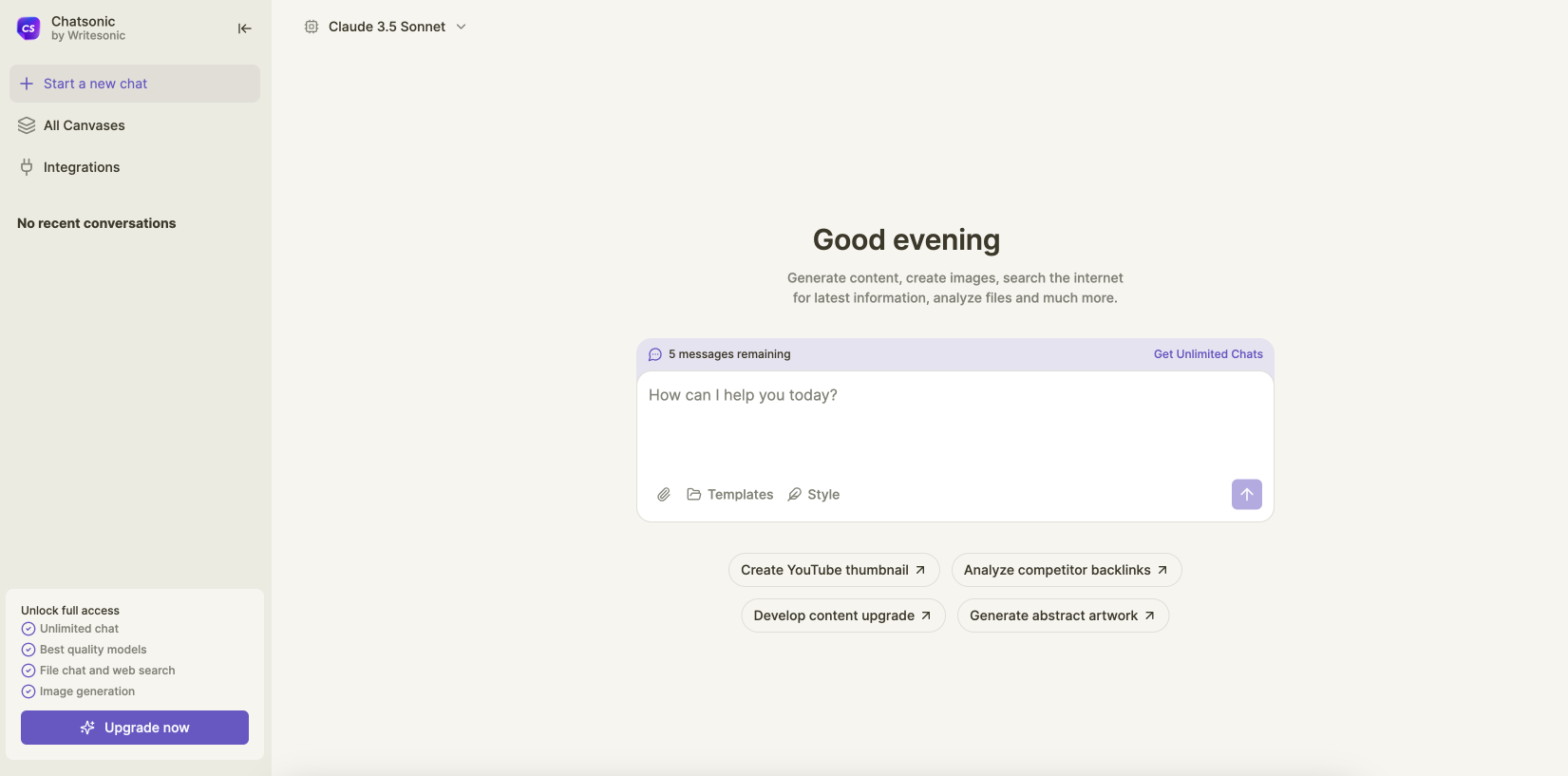 Interfaccia Chatsonic