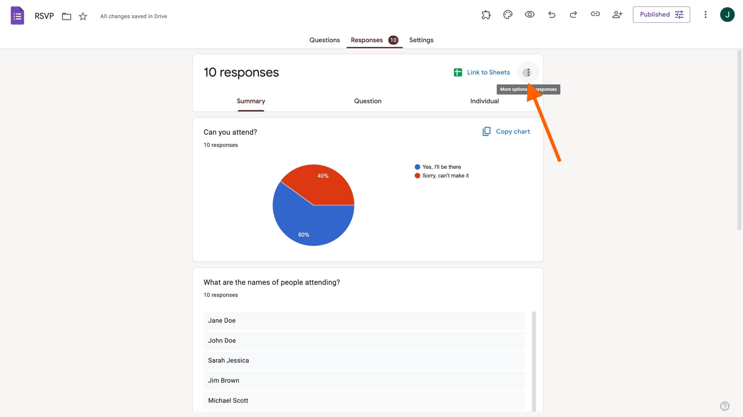 Mengklik tiga titik pada tab Tanggapan Google Forms