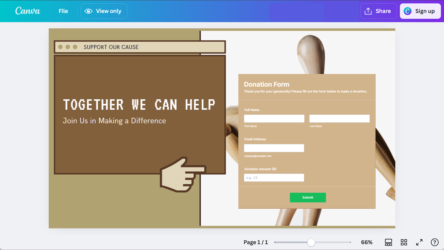 CanvaとJotformの連携を示す寄付フォームのサンプル