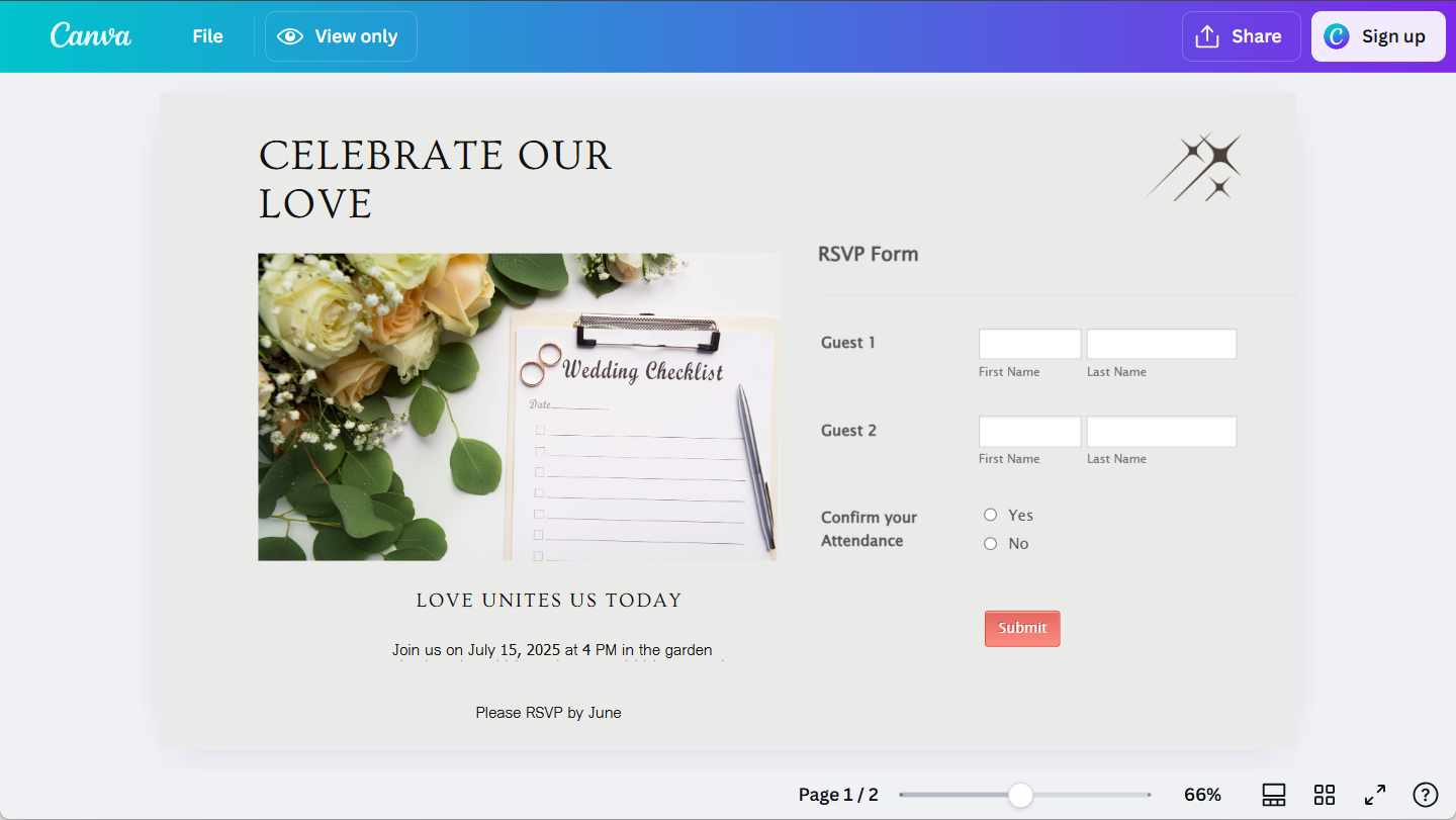 CanvaとJotformの連携を示すイベント招待状のサンプル