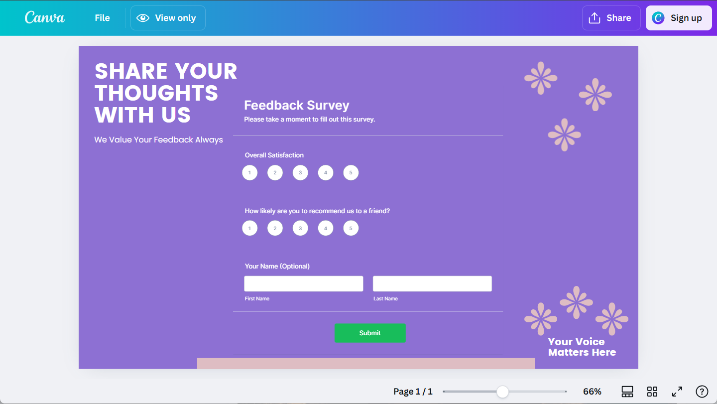 CanvaとJotformの連携を示す顧客フィードバック調査のサンプル