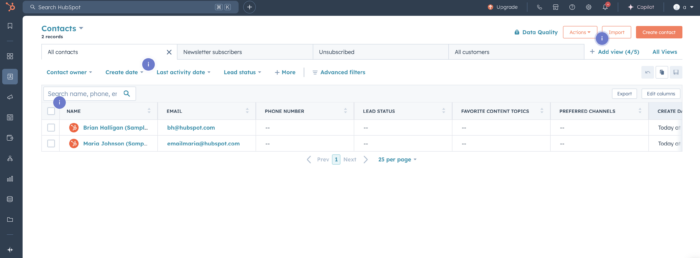 HubSpot user interface