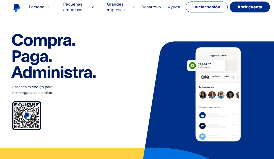 Página de destino de PayPal