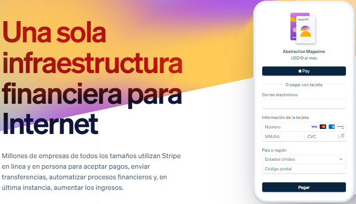 Página de inicio de Stripe
