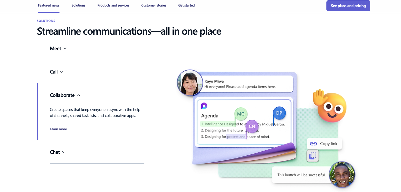 Landing Page von Microsoft Teams