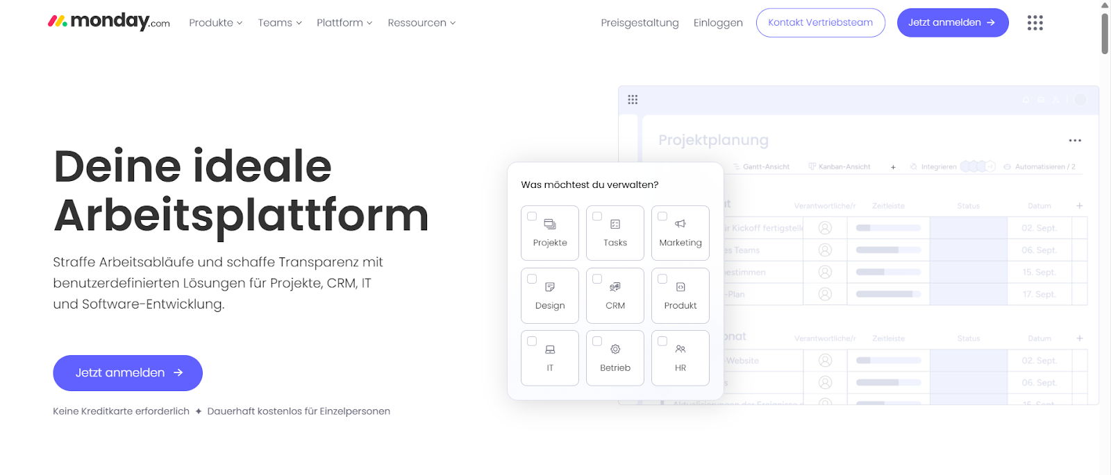 Landing Page von monday