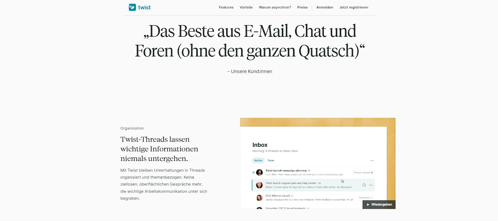 Landing Page von Twist
