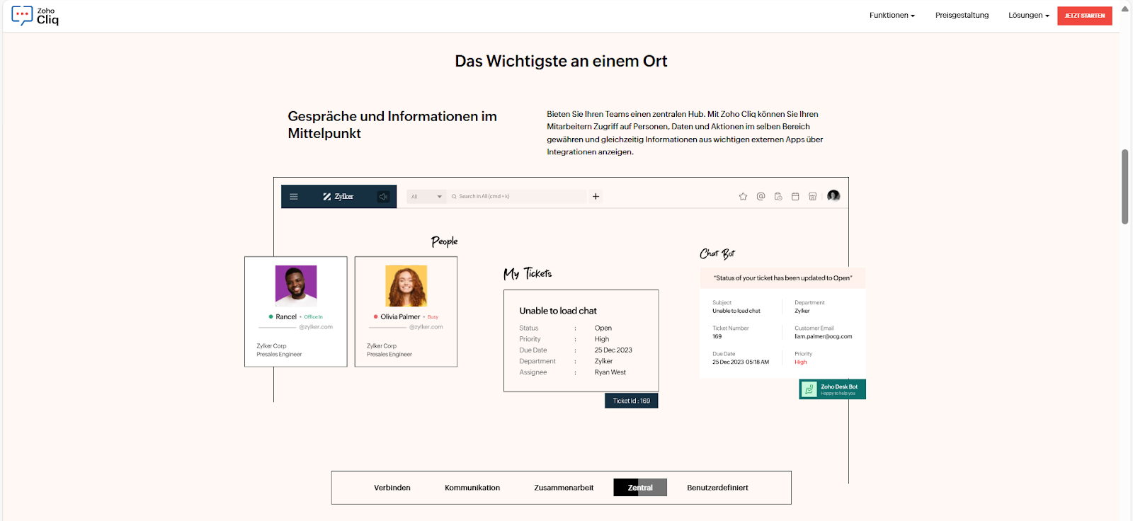 Landing Page von Zoho Cliq