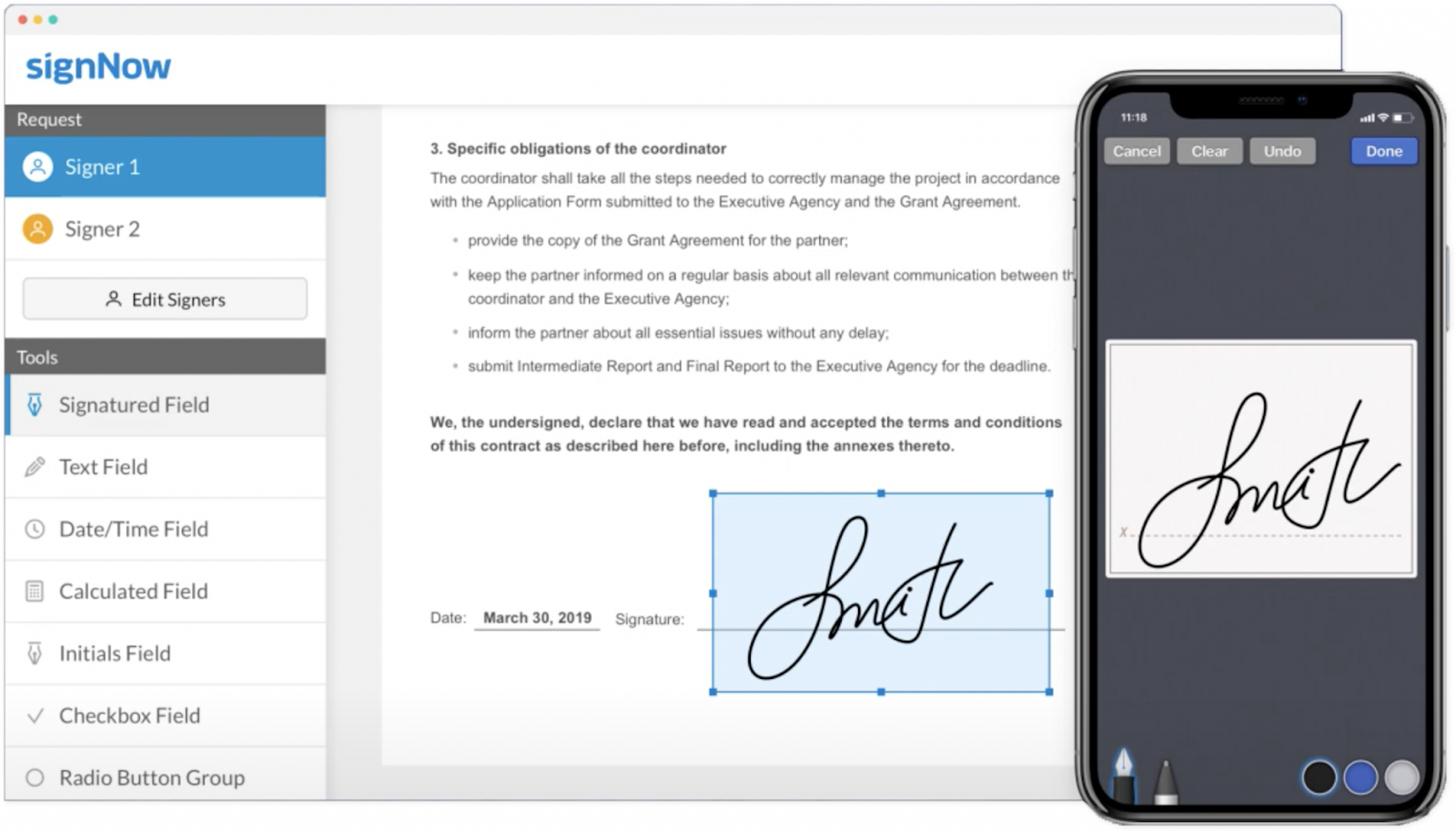 Interfaz de usuario de signNow