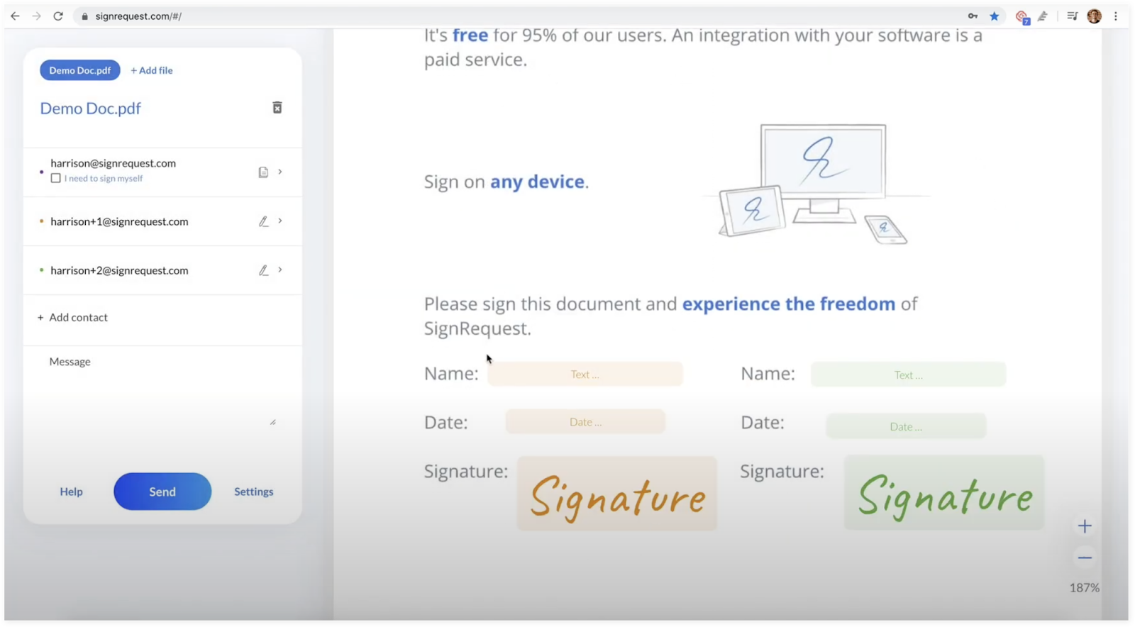 Interfaz de usuario de SignRequest