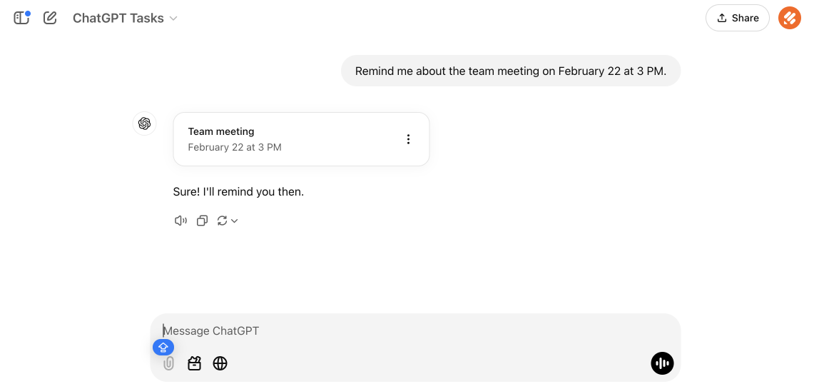 ChatGPT confirms task setup