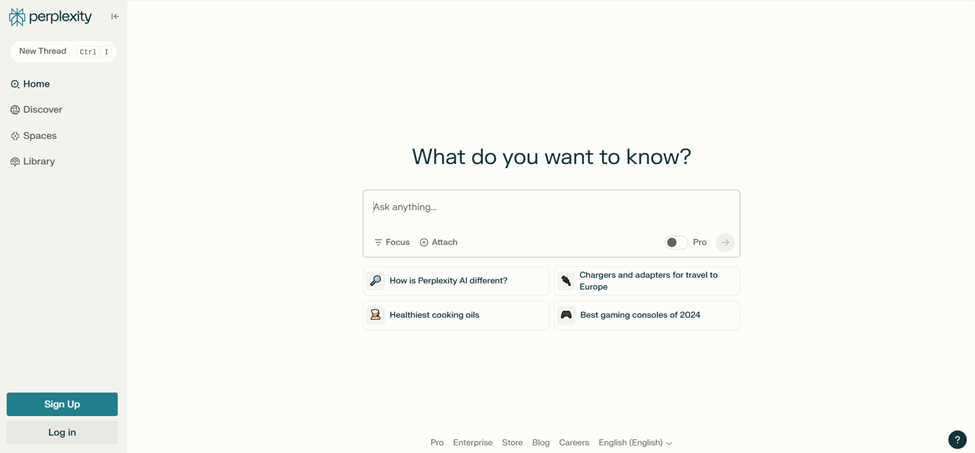 Interfaccia Perplexity AI