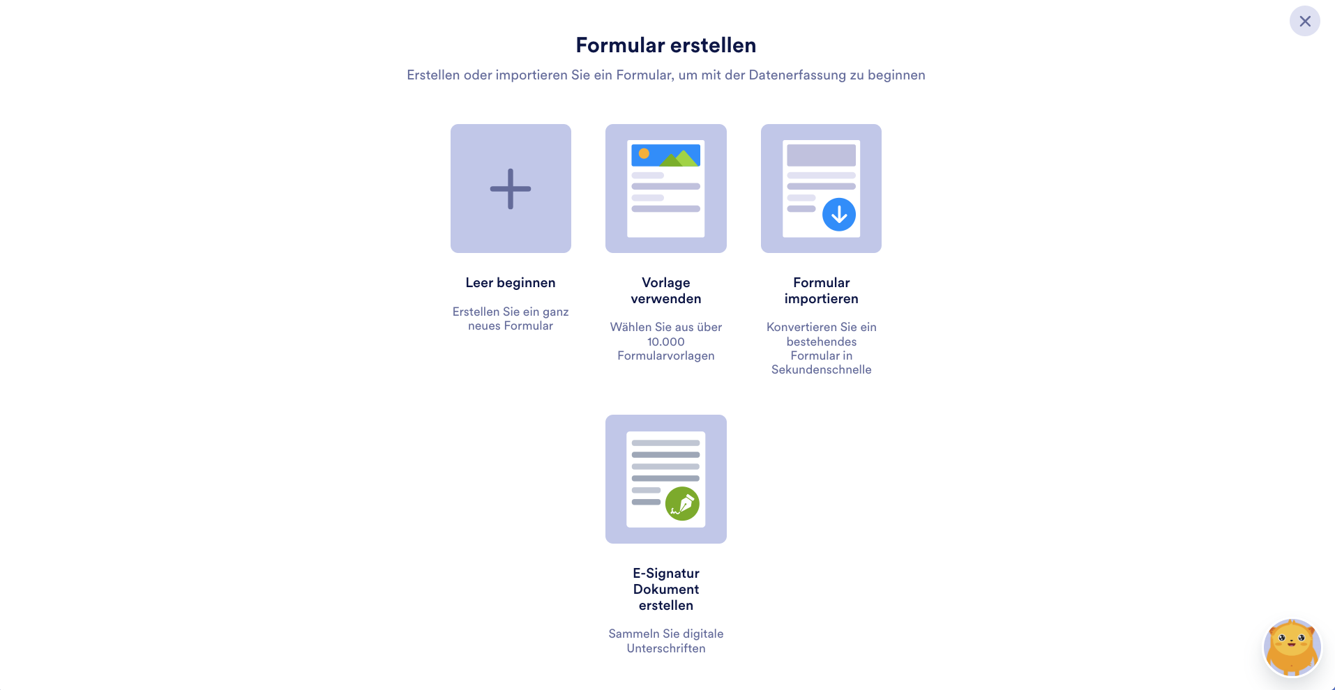 Optionen zum Erstellen eines Formulars aus einer Vorlage oder mit leer beginnen auf in Jotform