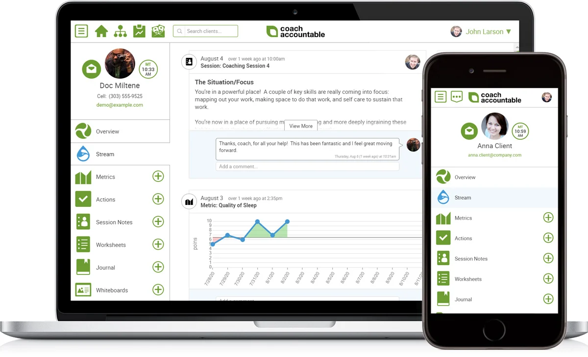 User Interface of CoachAccountable