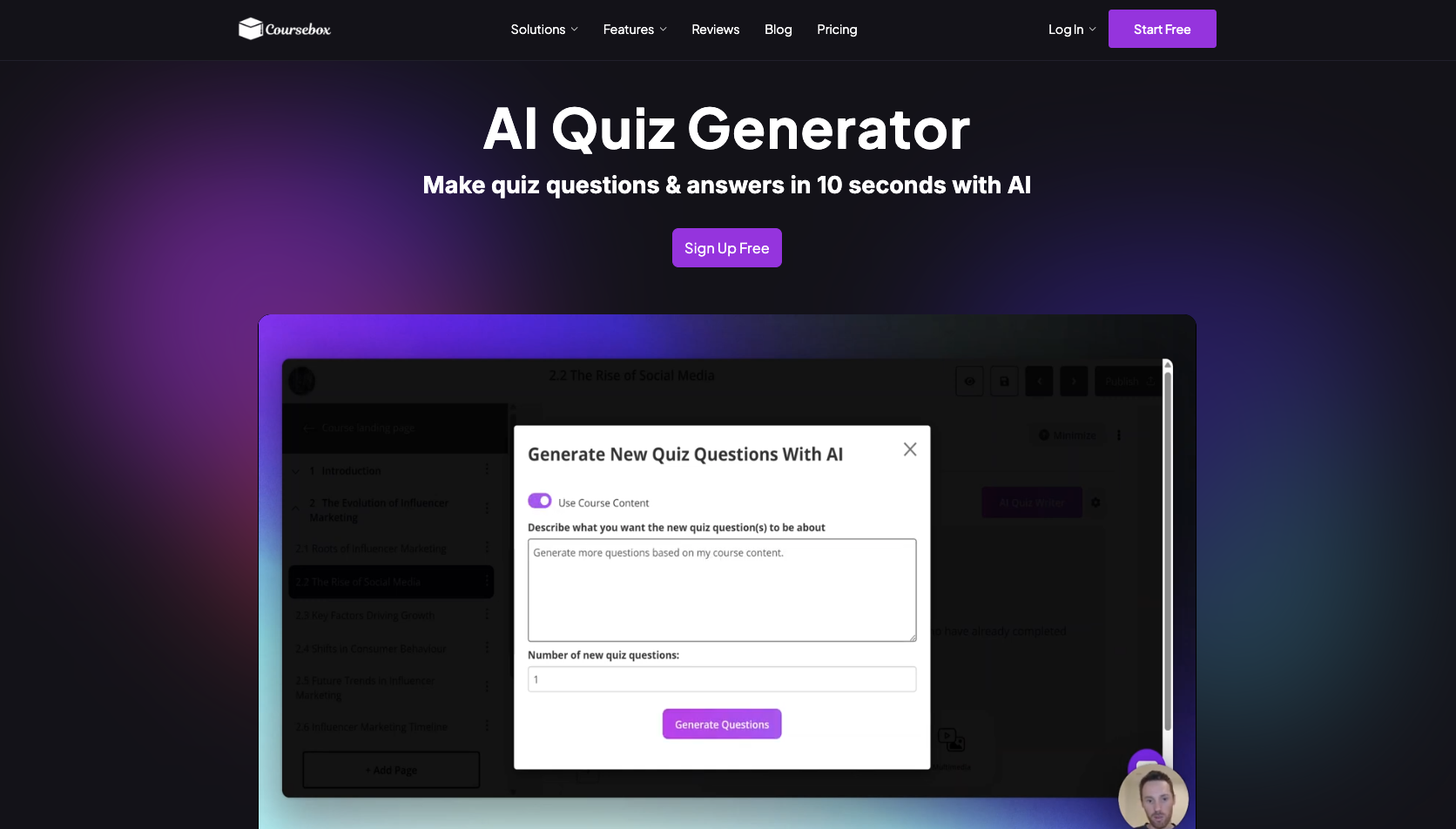 Coursebox AI Quiz Generator Landing Page