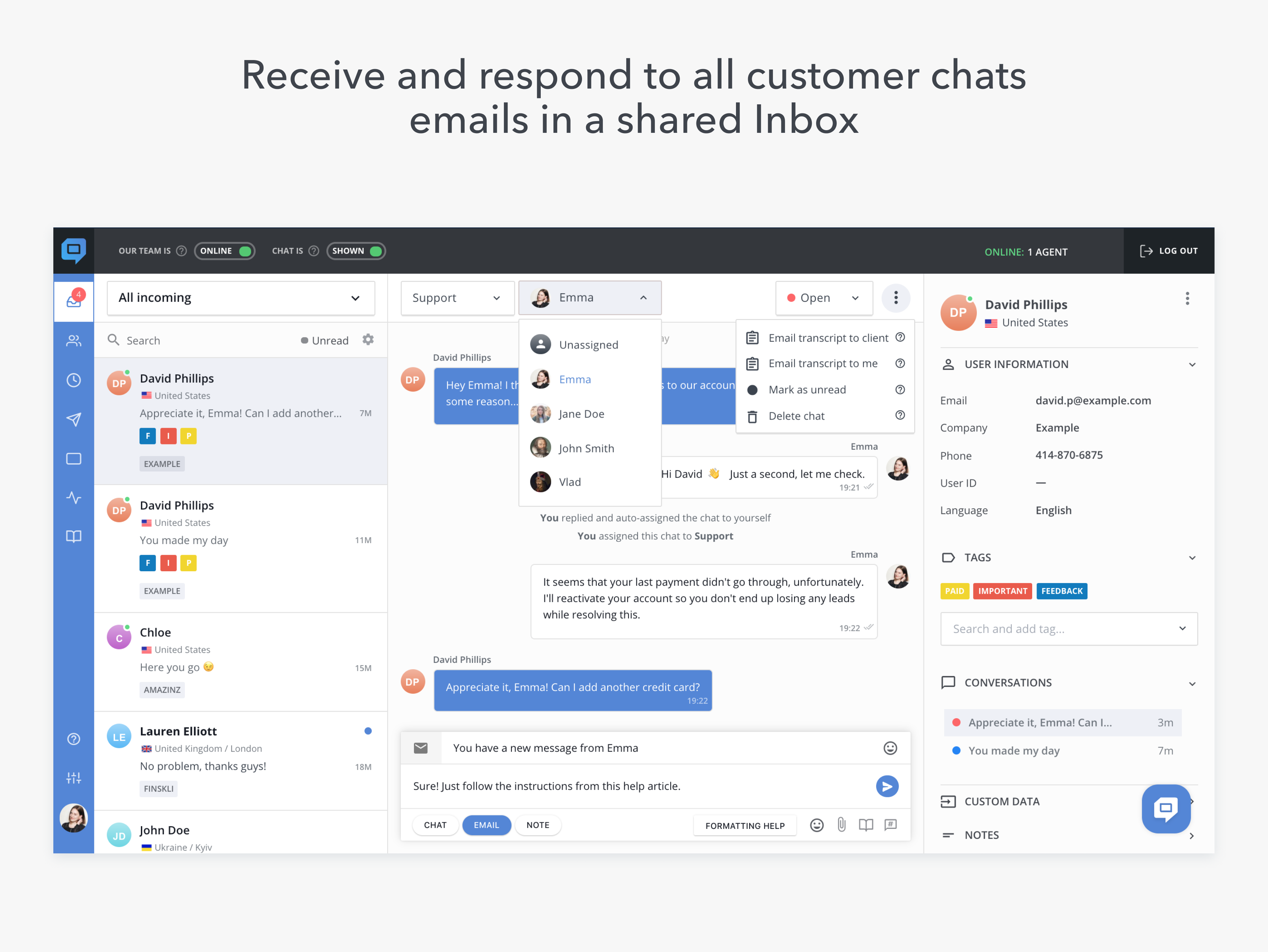 User Interface of HelpCrunch