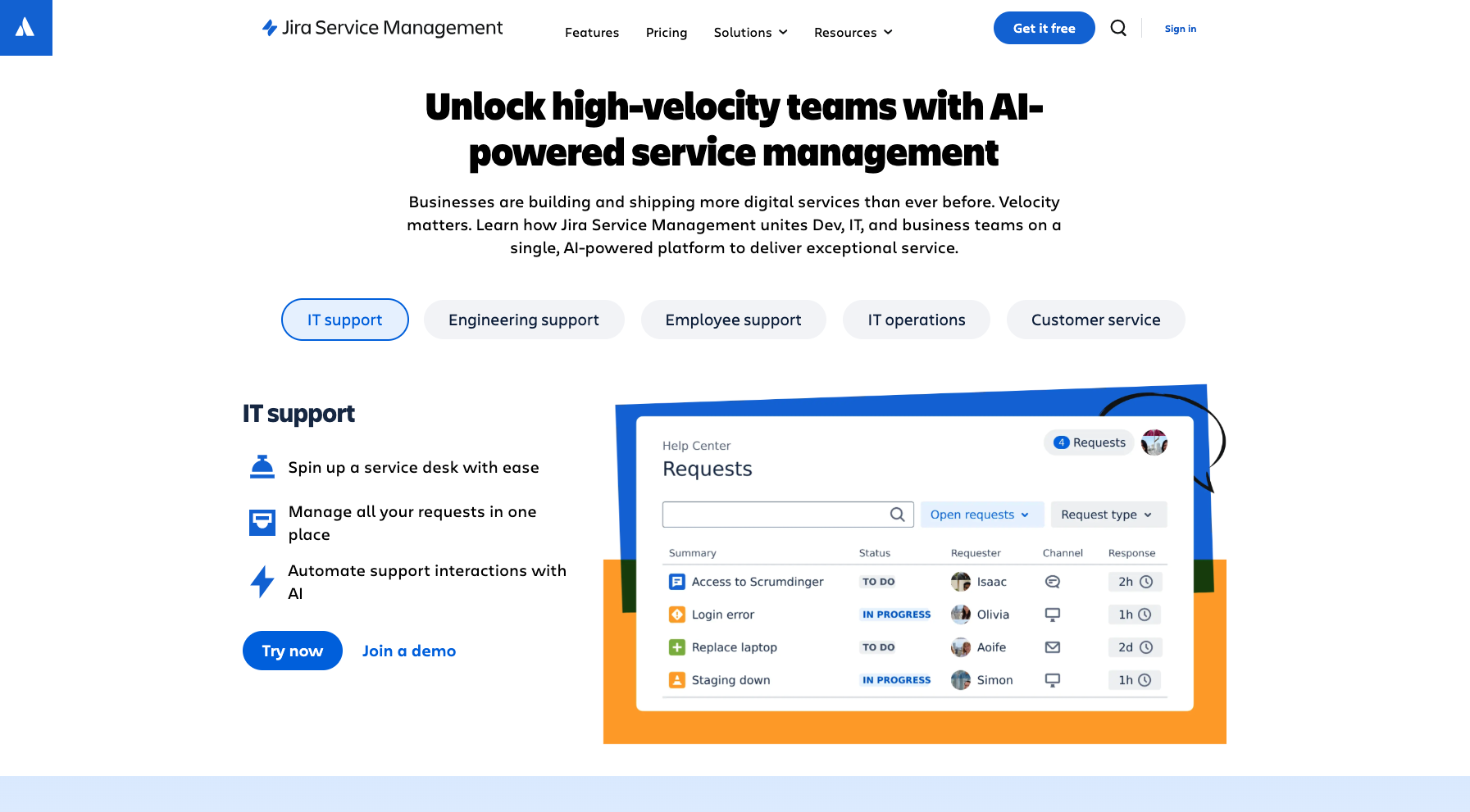 Jira Service Management Landing Page