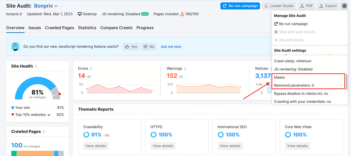 User Interface of Semrush