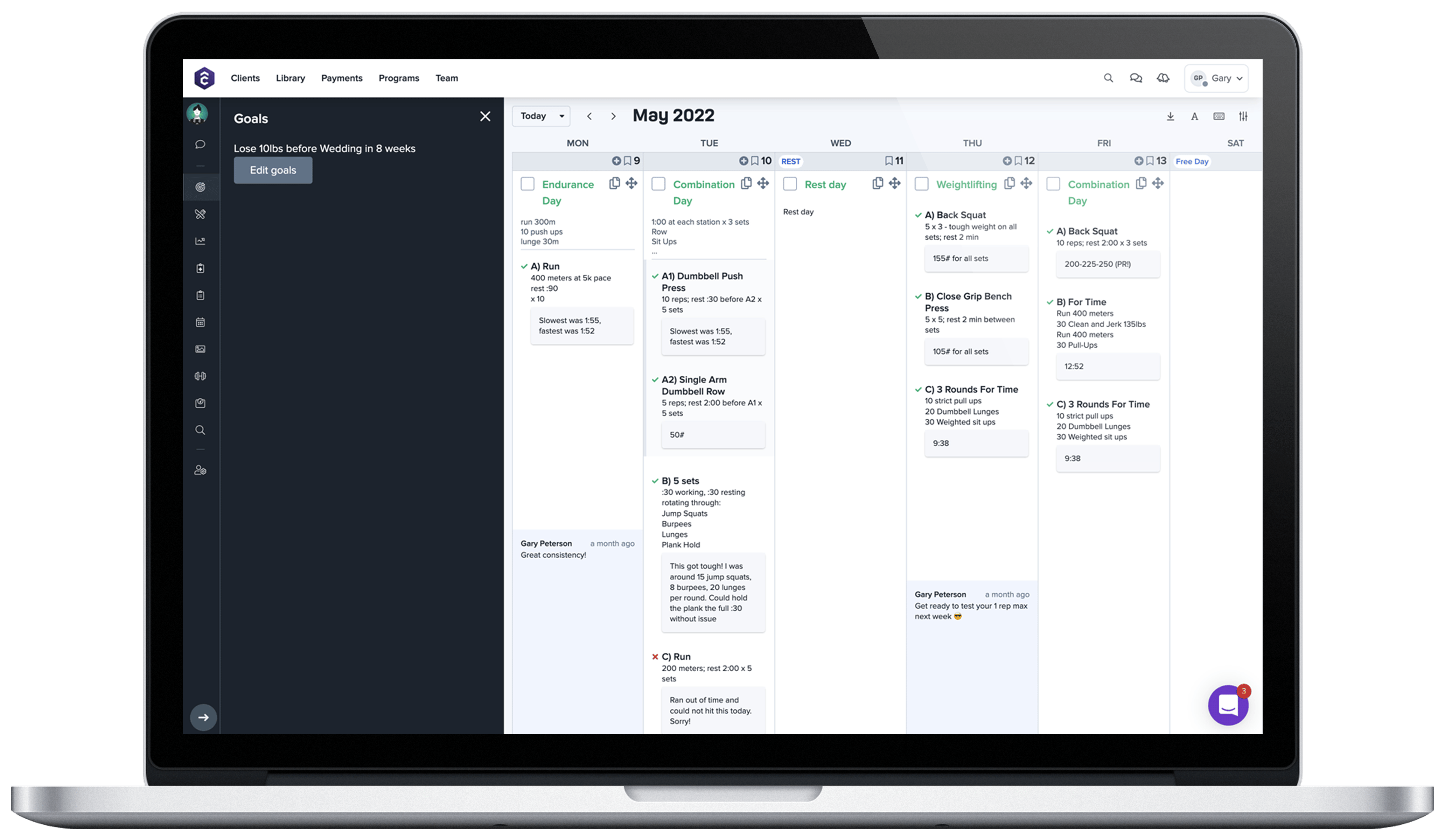 User Interface of TrueCoach