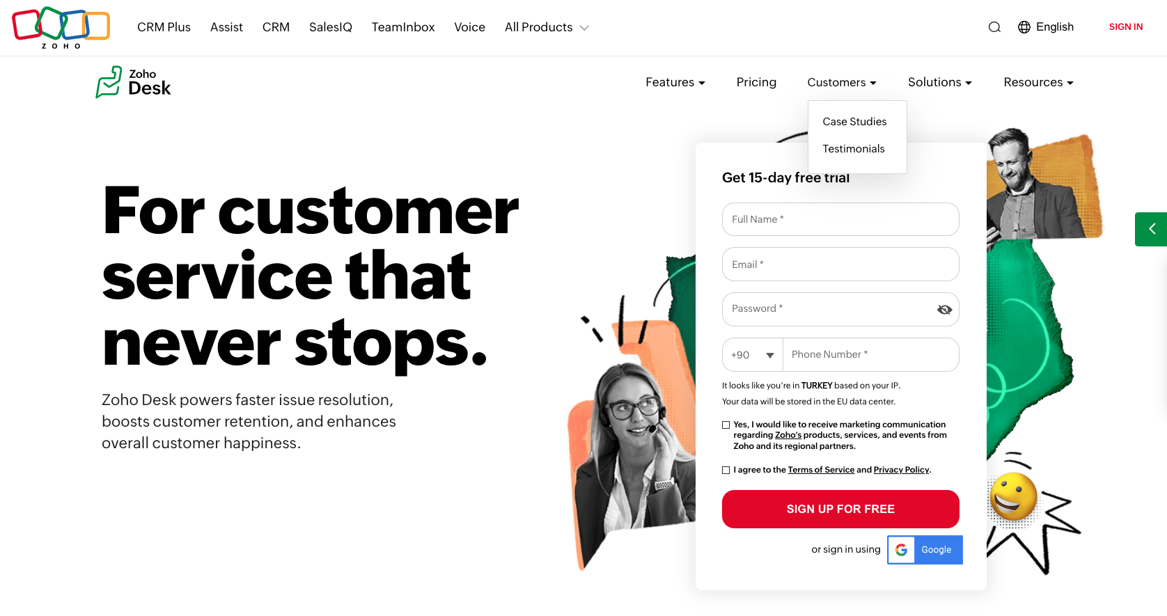 Zoho Desk Landing Page