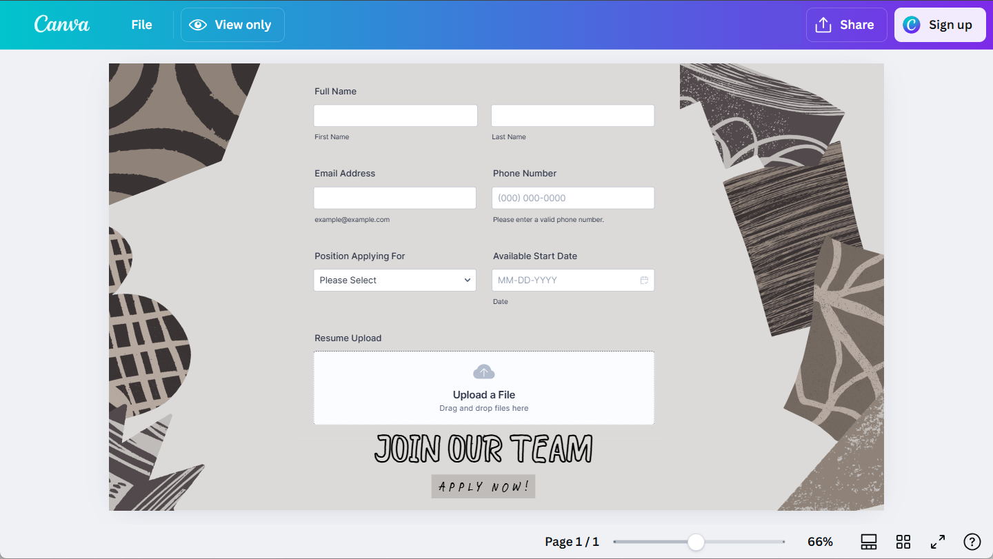 CanvaとJotformの連携を示す求人応募フォームのサンプル