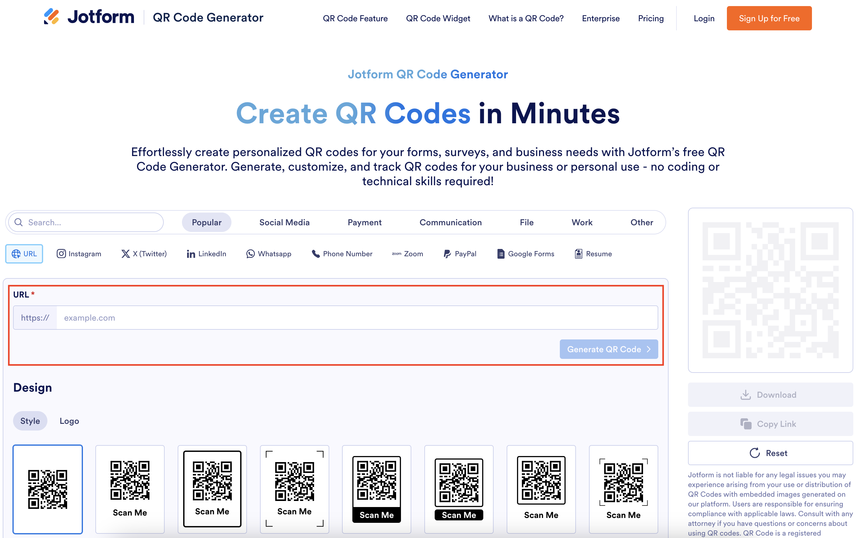 To generate a QR code, you can use Jotform's QR Code Generator