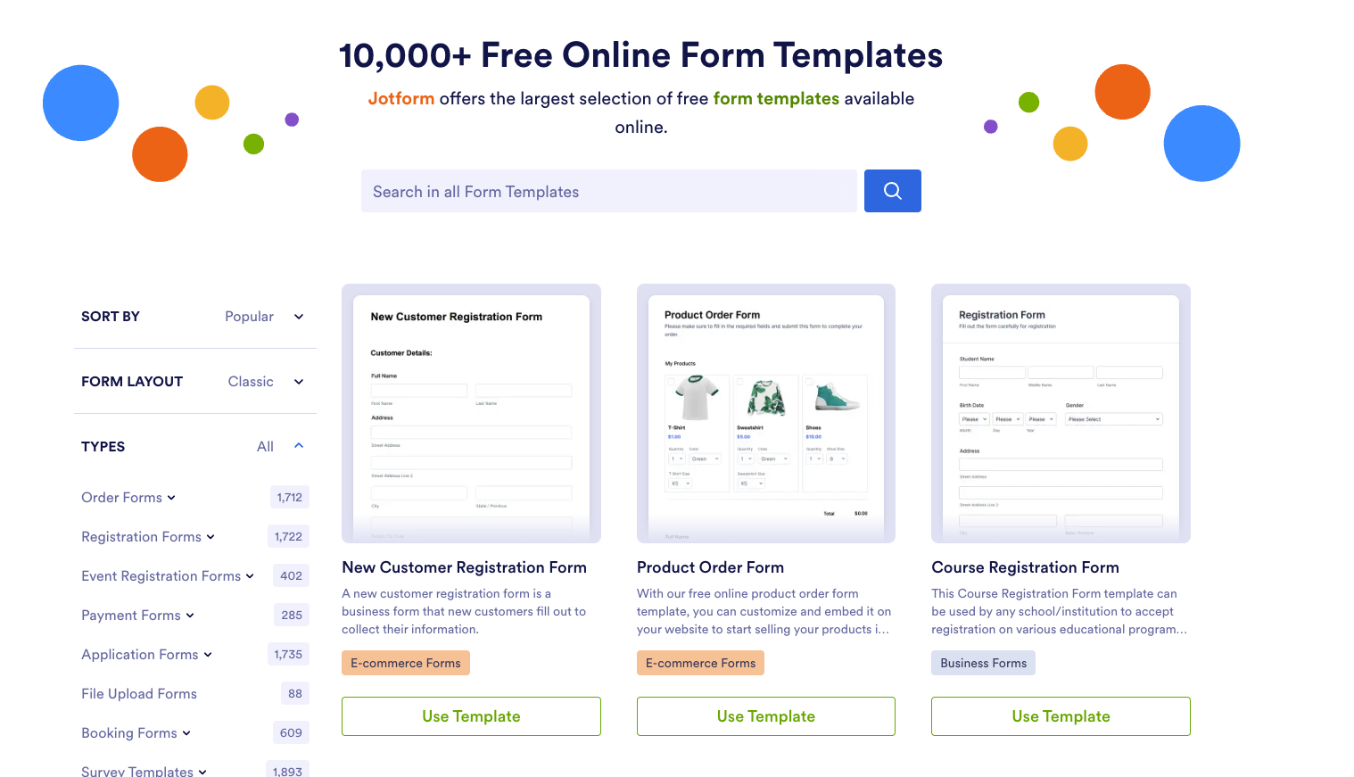 Jotform form template page
