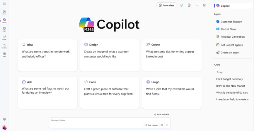 Interfaccia Microsoft Copilot