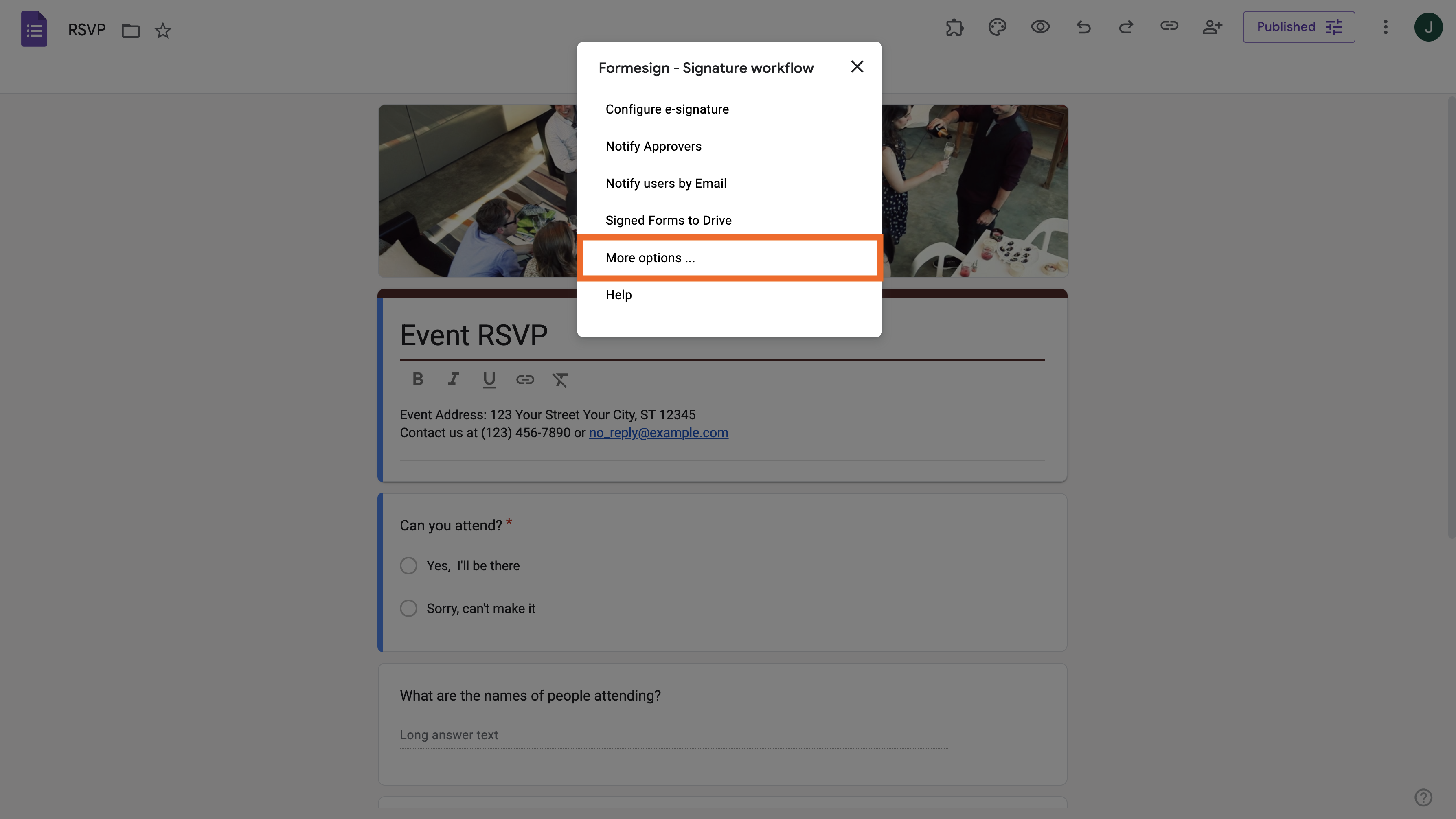 Tangkapan layar menu Workflow tanda tangan