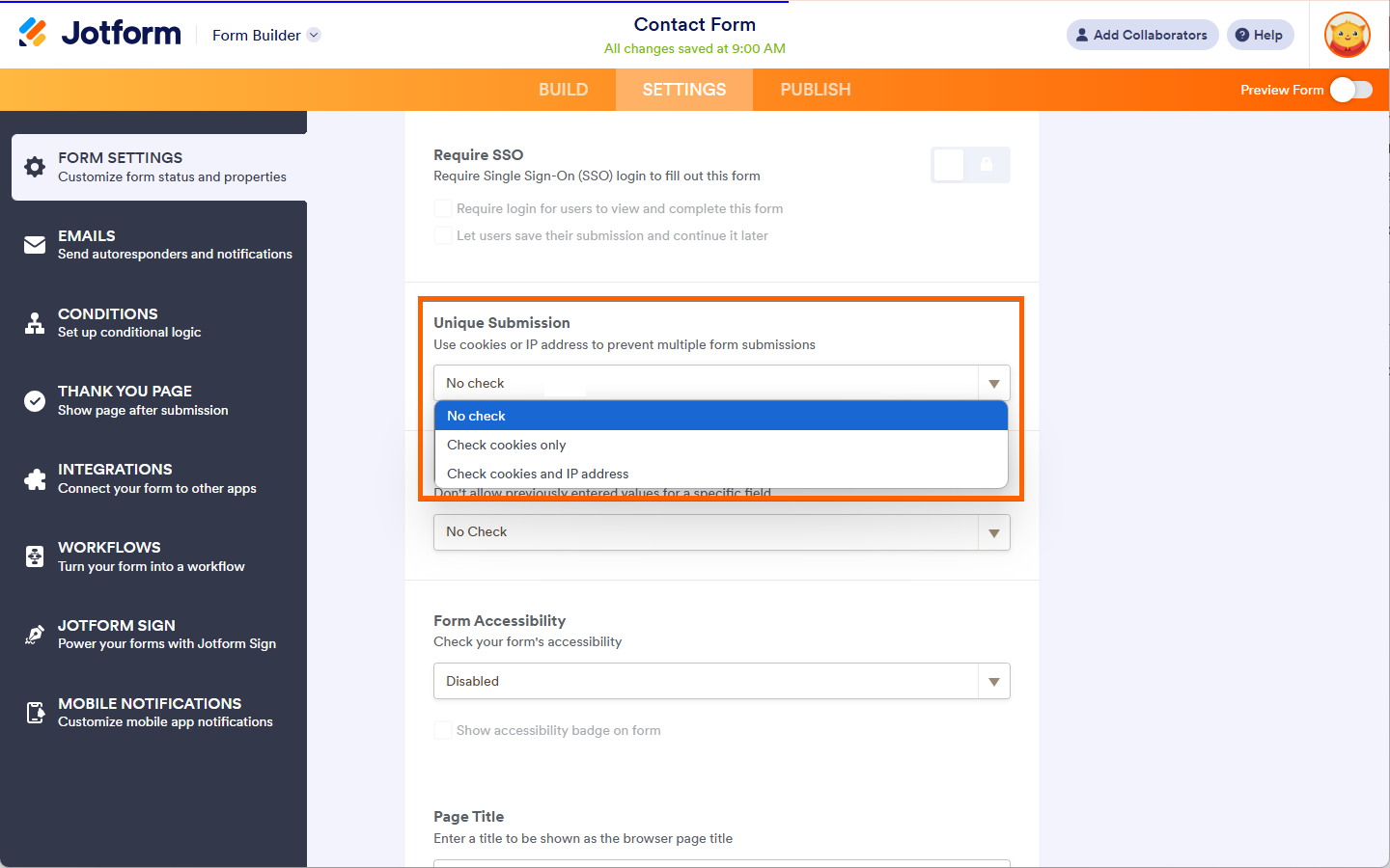 Opción de Envío Único en Jotform