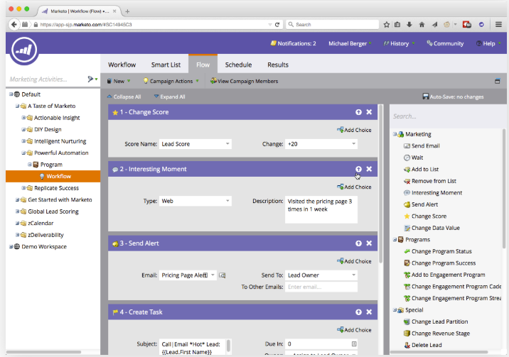 Benutzeroberfläche von Adobe Marketo Engage