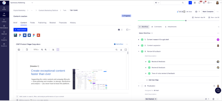 Benutzeroberflache von Optimizely