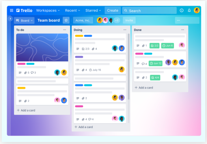 Benutzeroberfläche von Trello