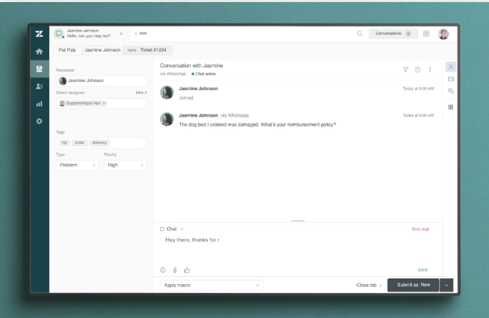Benutzeroberfläche von Zendesk