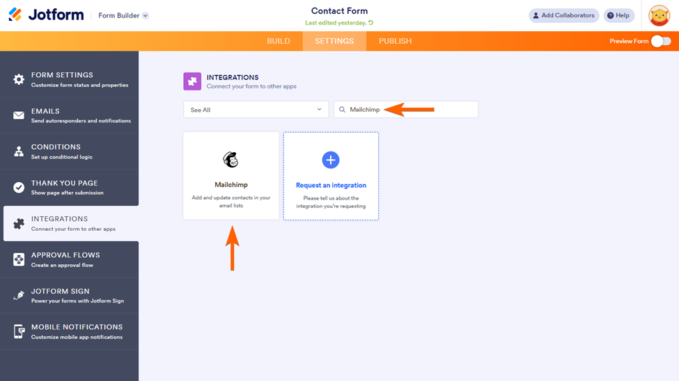 Jotform Form Builder "Mailchimp" Integration