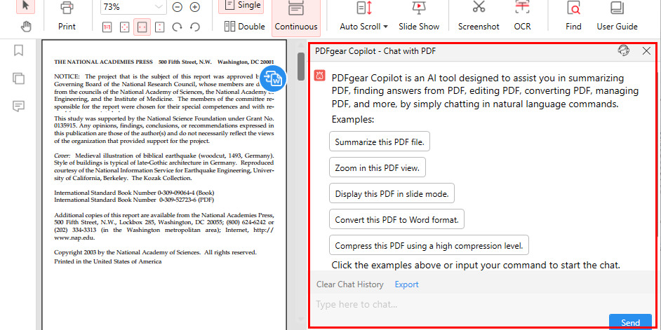 PDFgear chat with PDF user interface