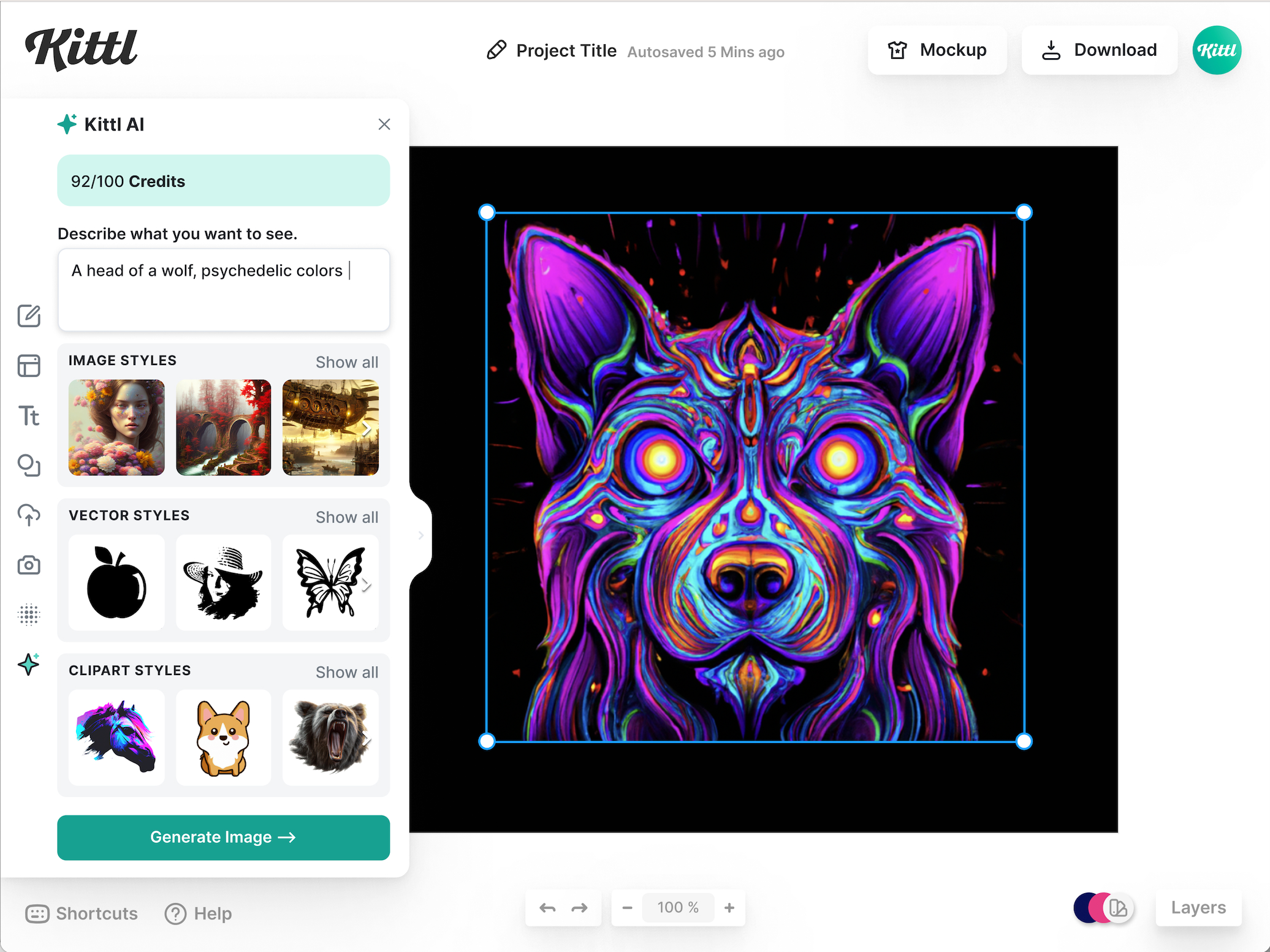 user interface of kittl