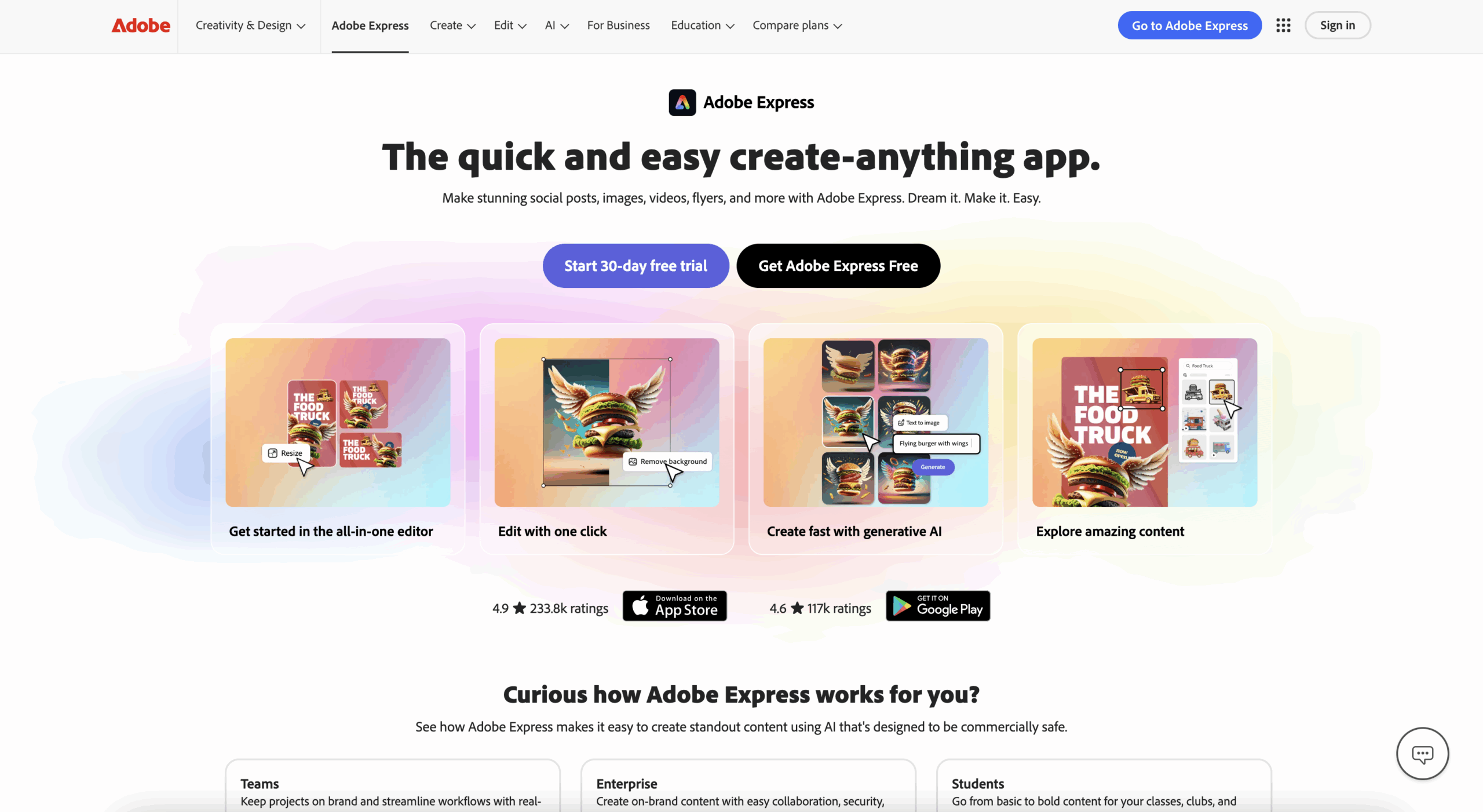 user interface of adobe express