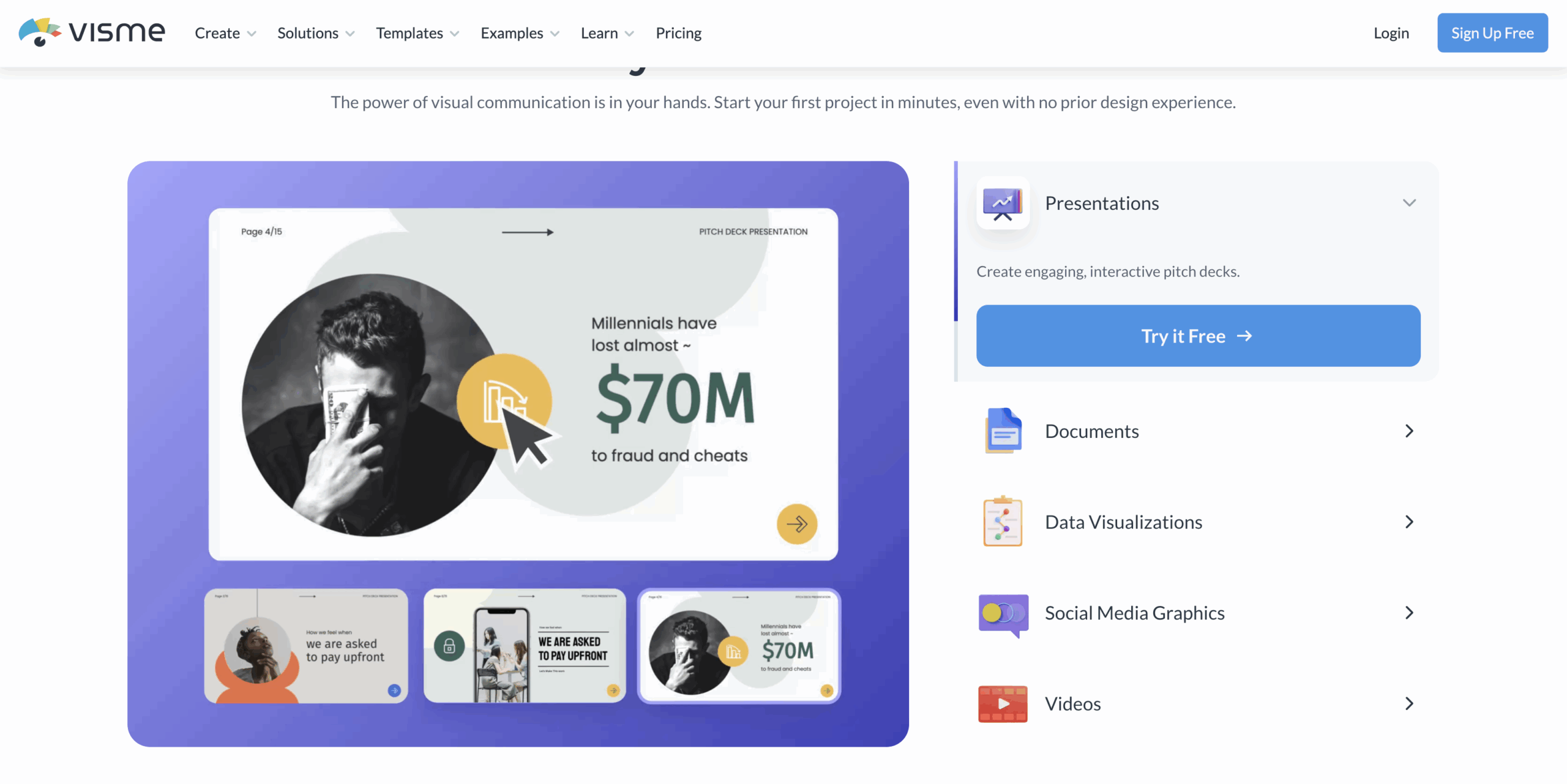 user interface of visme