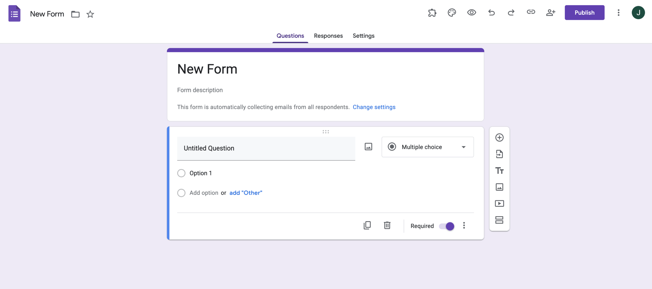 Google Forms "New Form" Page
