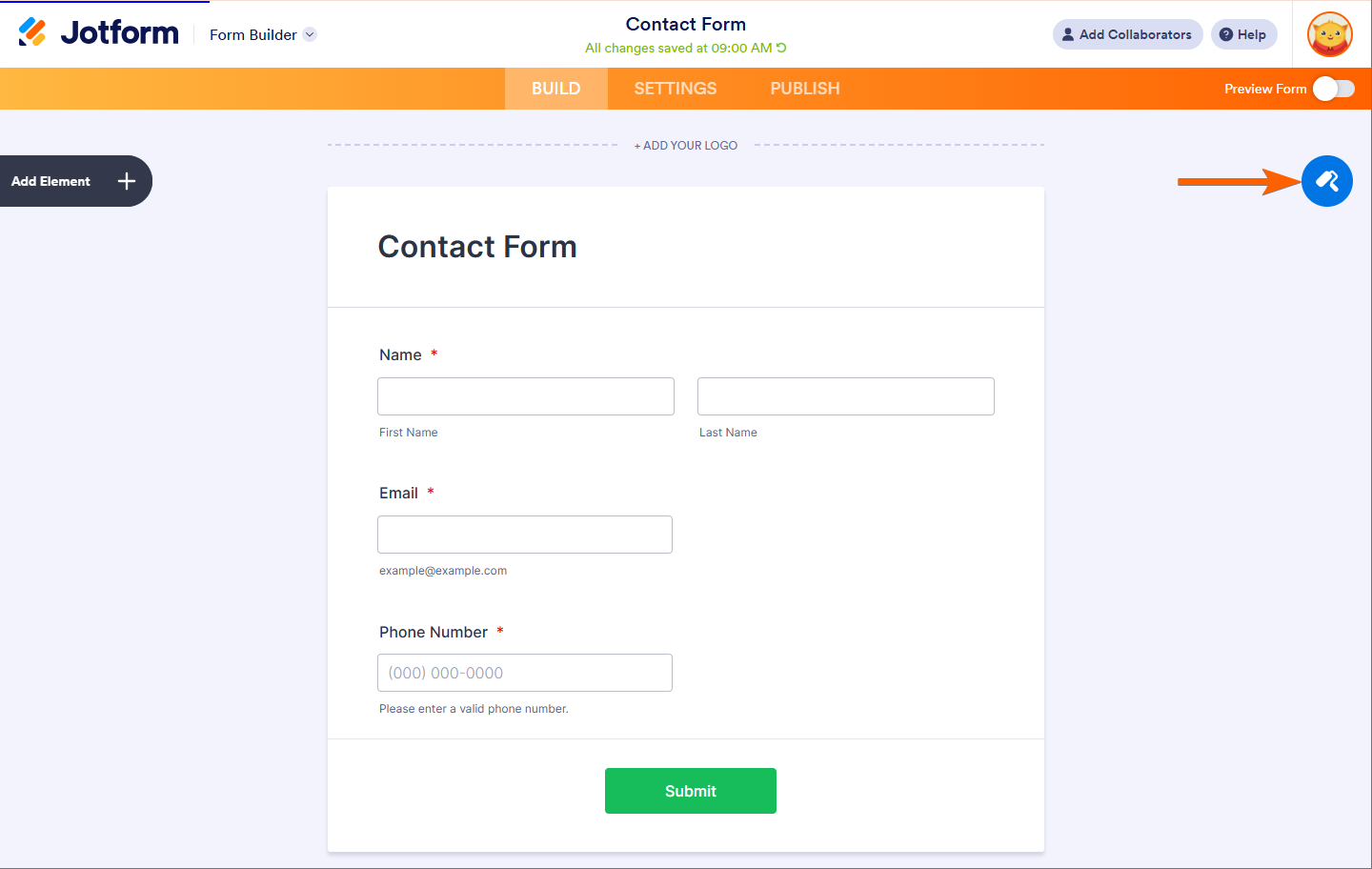 Icono de Rodillo de Pintura para abrir el Diseñador de Formularios en Jotform