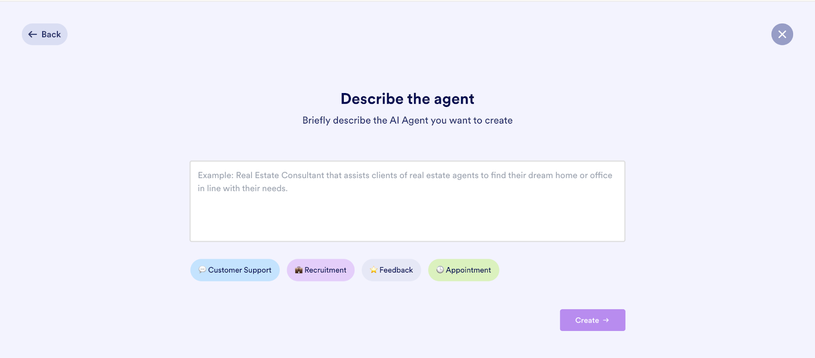 Describe the agent page on Jotform AI Agent Builder