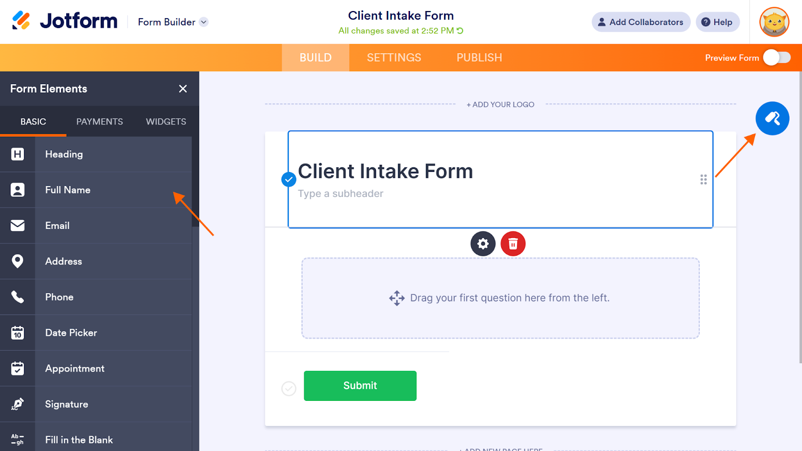 Clicking on the Form Designer Button on Jotform Form Builder