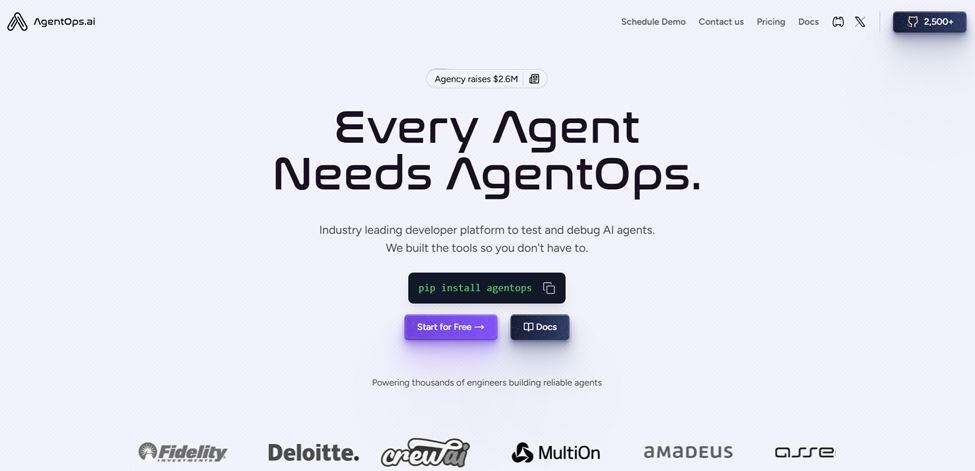 AgentOps's website page with the words: "Every Agent Needs AgentOps