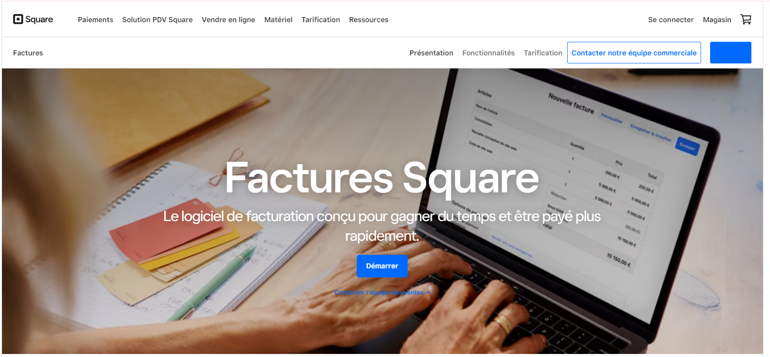 Page de destination Factures Square
