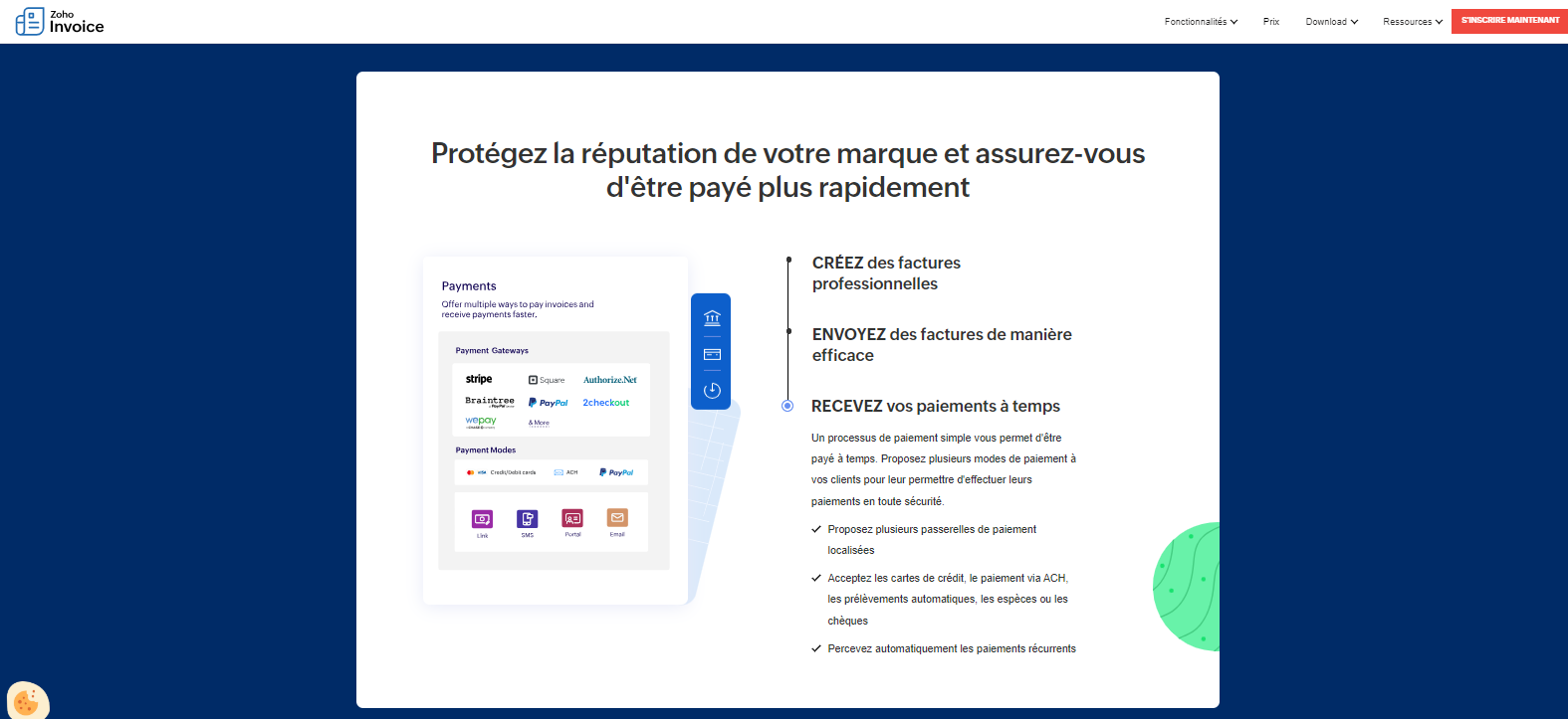 Page de destination Zoho Invoice