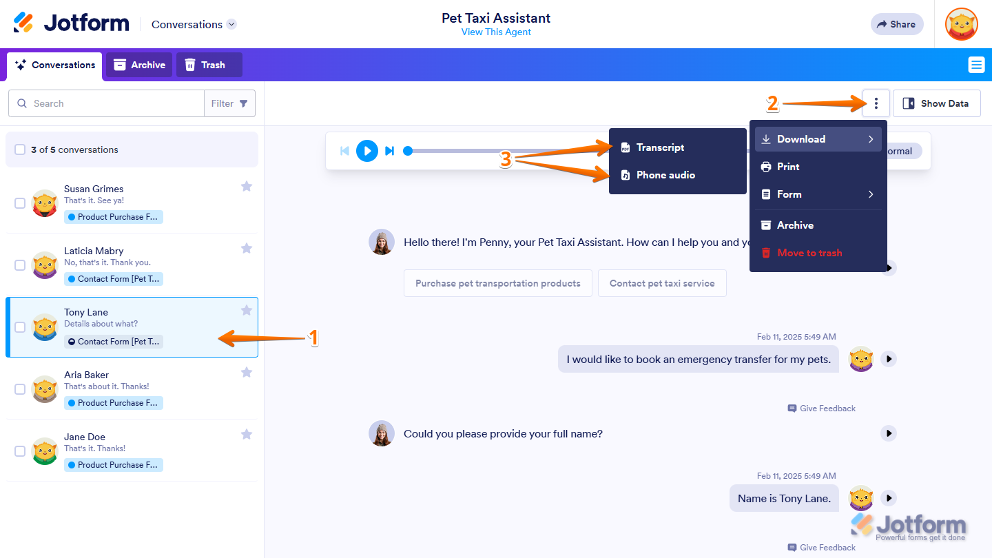 Download options in Jotform Conversations