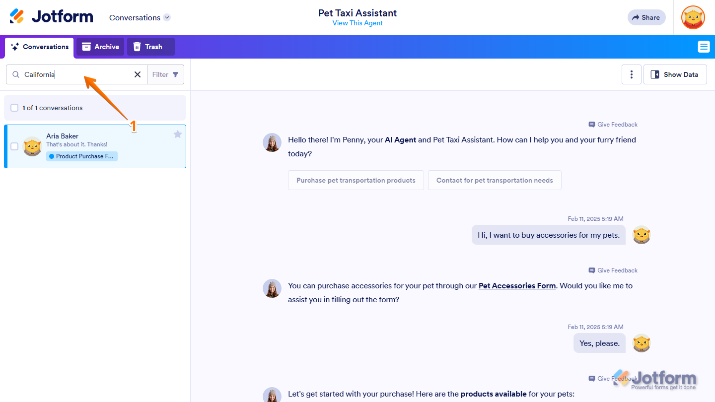 Search bar in Jotform Conversations