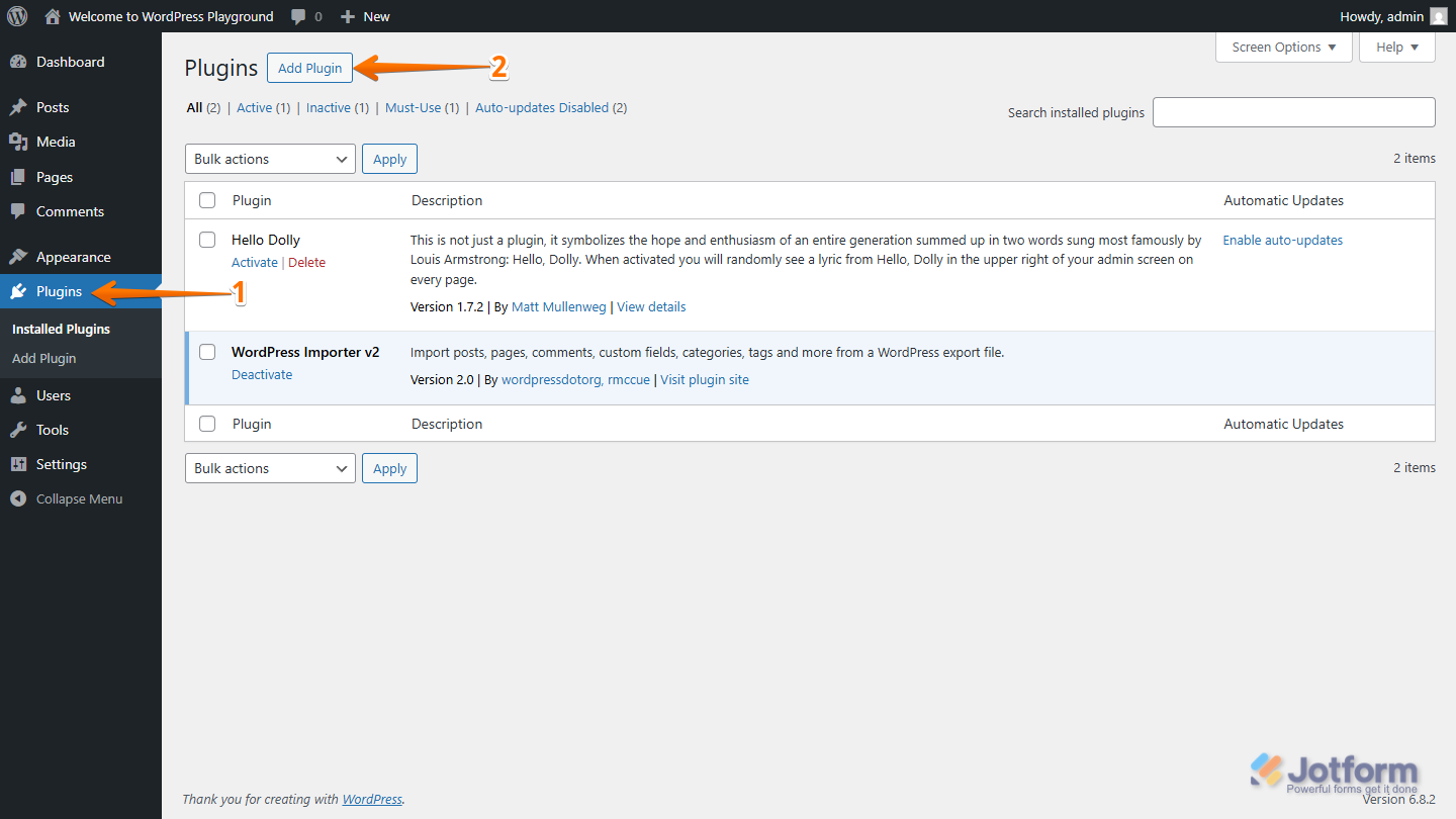 Add Plugin Button and Plugins Tab in WordPress page