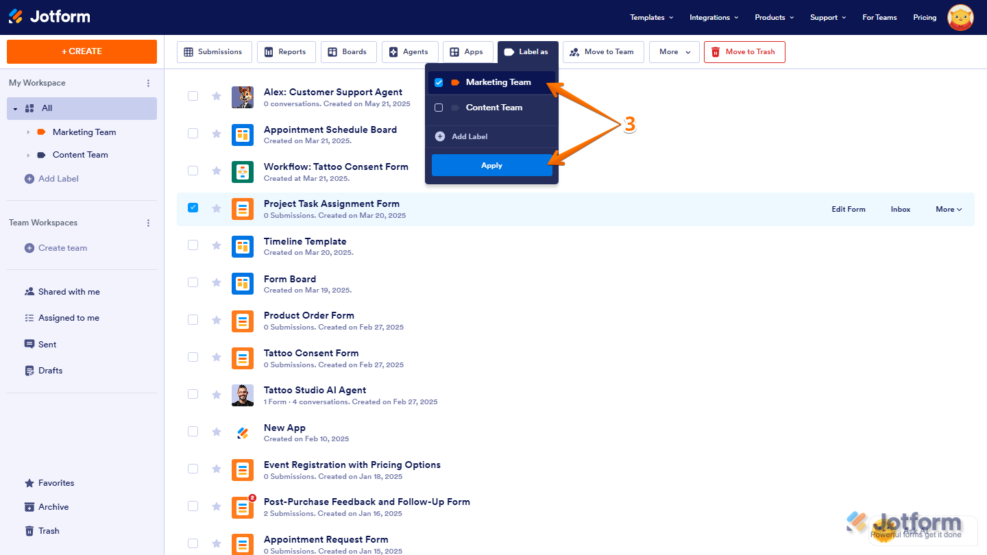 Choose Labels in Workspace in Jotform